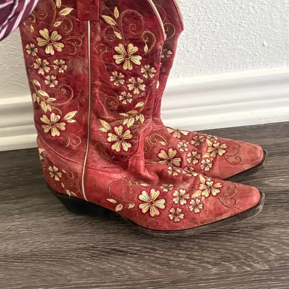 Beautiful red leather cowboy boots